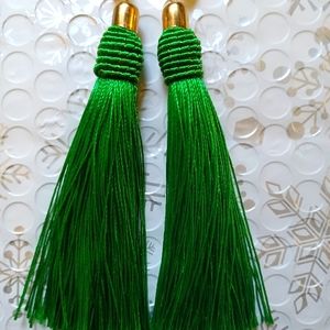 Large long green tassel earrings